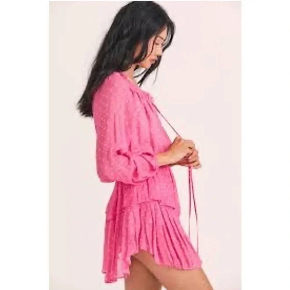 Loveshakfancy pink popover ruffle polka dot mini dress - Picture 2 of 13